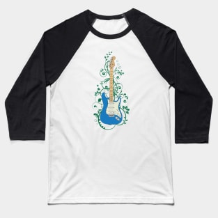 Blue S-Style Electric Guitar Flowering Vines Baseball T-Shirt